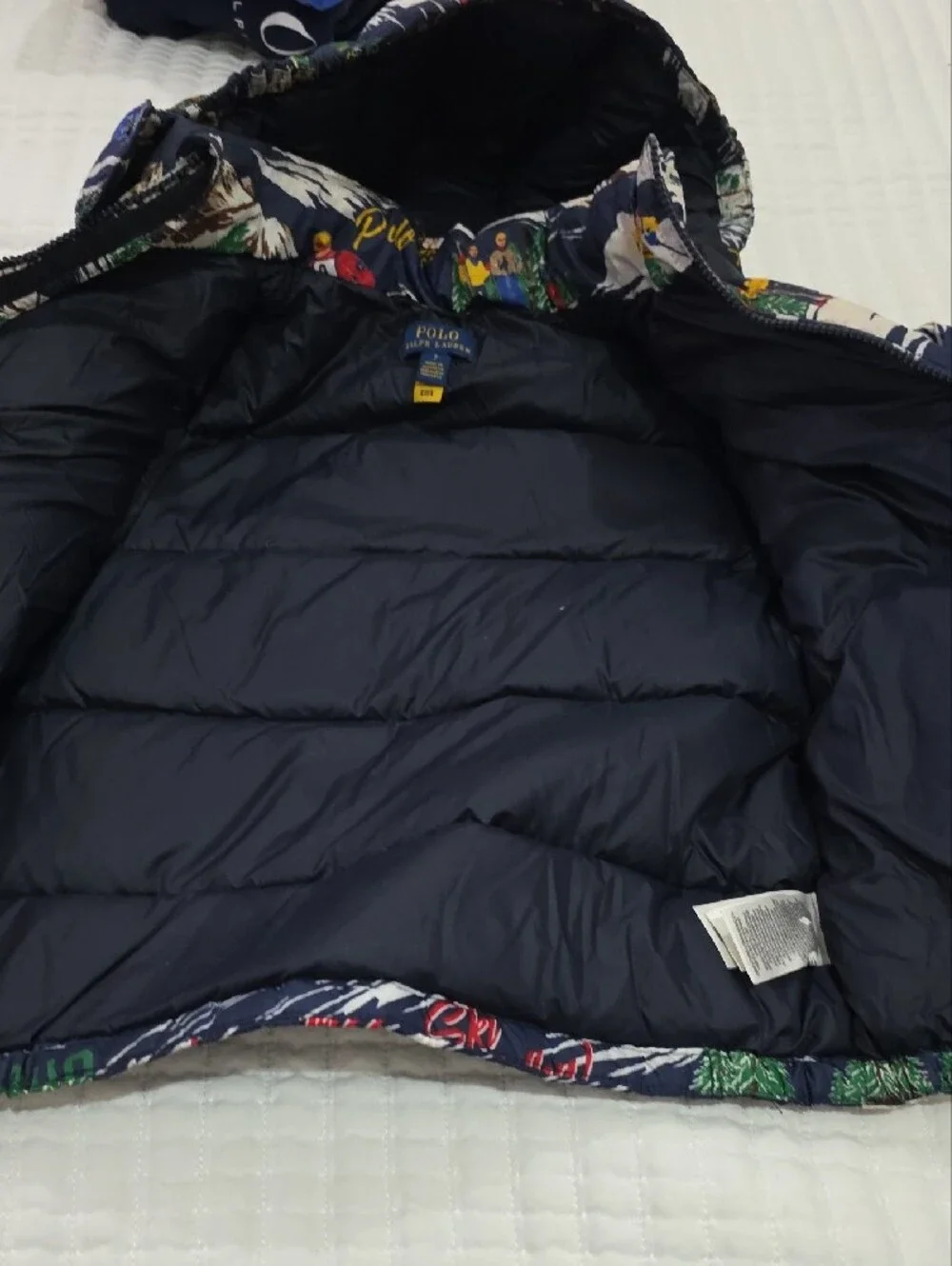 Ralph Lauren Navy Ski-Resort Print Puffer Jacket